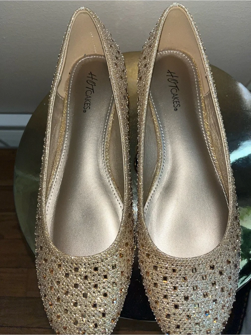 Hot Cakes Gold Glitter Ballet Flats for Women